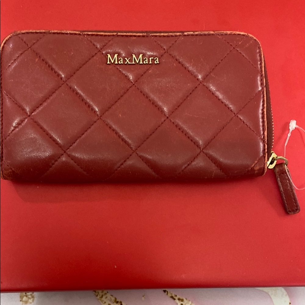 MaxMara Quilted Leather Wallet in Deep Reddish Leather